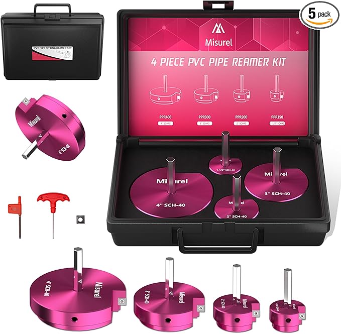 4 Pcs PVC Pipe Reamer Kit With 1-1/2inch, 2inch, 3inch, 4inch, 1 Carbide Insert, Aluminum PVC Fitting Saver, Plumbing tools for SCH40