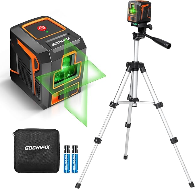 Laser Level with Tripod Self Leveling Cross Line Laser Level 100ft Green Line Leveler Tool with Manual Mode IP54 Waterproof for Picture Hanging, Tile, Construction Indoor Project