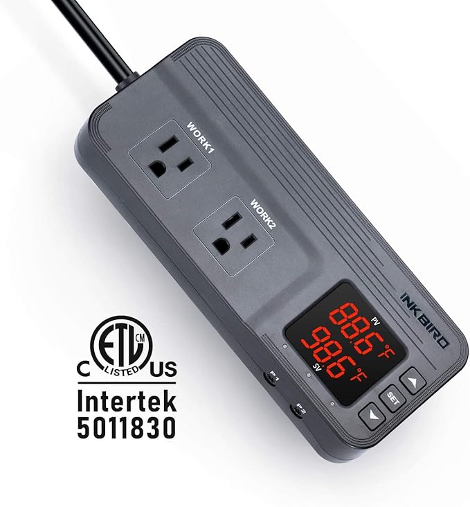 Inkbird ITC-608T Temperature and Humidity Controller 1800W ETL Listed AC Dual Stage Outlet Thermostat with Temperature and Humidity Sensor Mushroom Greenhouse Reptile