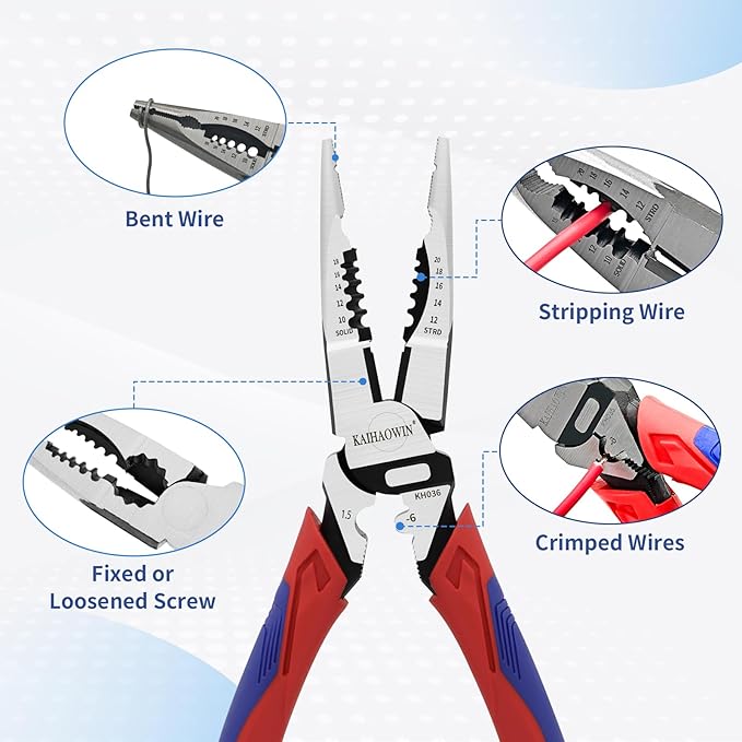 5-in-1 Needle Nose Pliers with Wire Cutter Stripper and Crimper Multifunction Compound Long Nose Pliers Heavy Duty Pliers for Electrician and Homes