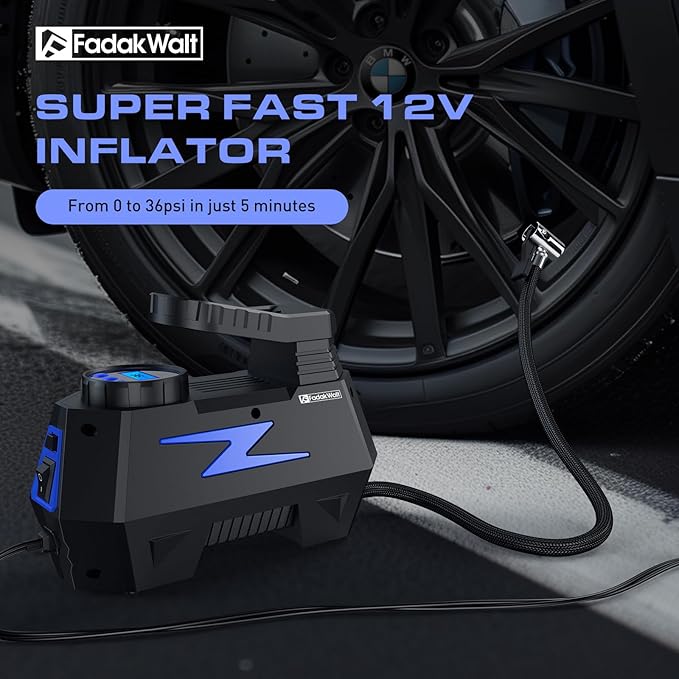 Tire Inflator Portable Air Compressor, DC 12V Tire Air Pump with LED and 150PSI Digital Pressure Gauge, Portable Tire Inflator for Car Tires, Motorcycles, Bike, Ball (Blue)