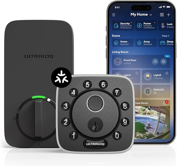 ULTRALOQ 2025 Upgrade Bolt Fingerprint Matter Smart Lock, Fingerprint Keyless Entry Door Lock, Works with Apple Home, Alexa, Google, SmartThings, IFTTT, Built in Matter Over Thread, BHMA Grade AAA