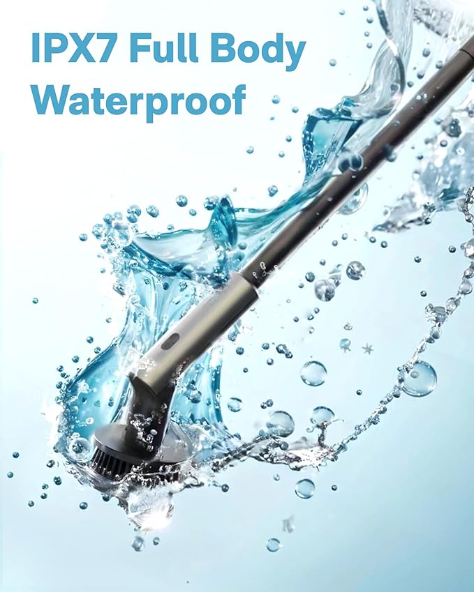 HOTO Cordless Electric Spin Scrubber, IPX7 Full Body Waterproof Bathroom Cleaning Brush, Max 22 in-lb, Shower Scrubber Brush with Long Handle, 6 Brush Heads, Power Scrubber for Bathroom, Floor, Tile