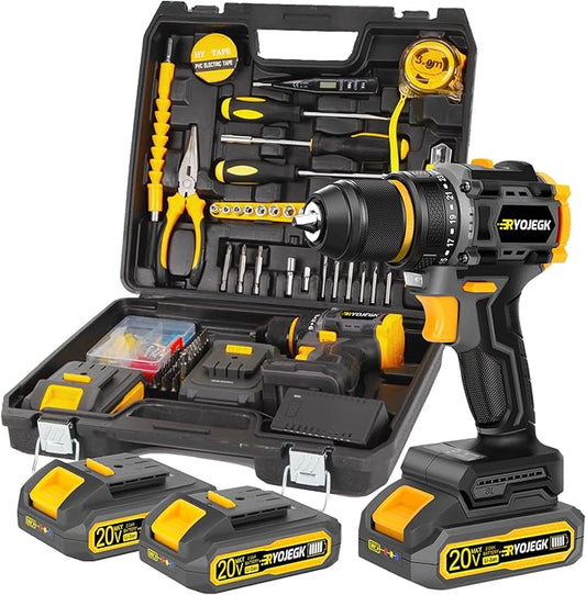 Compact Brushless Power Drill Set,60N.m Cordless Drill Tool Box with 2 Battery & 3/8”Keyless Metal Self-locking Chuck,138Pcs Men Handheld Tool Drills Kit,Taladro Inalámbrico for Home Repair Set