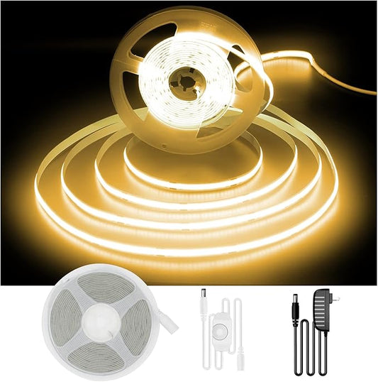 DAYBETTER COB LED Strip, 16.4 ft Warm White LED Strip Lights, Dimmable LED Light Strip 3000K, 24V, 1600LEDs, 2835 Flexible LED Lights for Bedroom, TV, Kitchen Cabinet, Closet