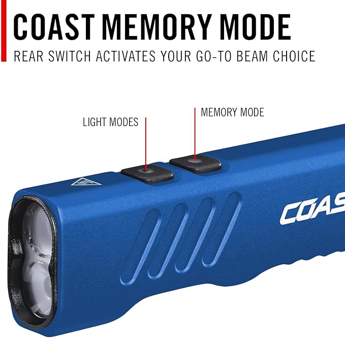 Coast Slayer 1150 Lumen USB-C Rechargeable LED Flashlight with Spot/Flood, Memory Mode and Pocket Clip, Blue