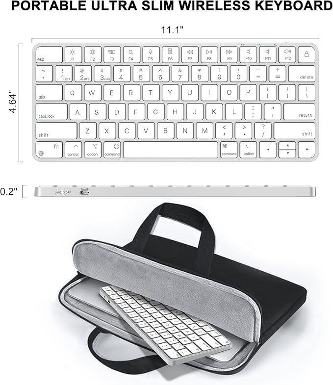 Wireless Keyboard for Mac, Bluetooth/2.4G USB Dual-Channel Connection, Multi Device, Rechargeable Bluetooth Keyboard Compatible with Mac, iPad, iPhone