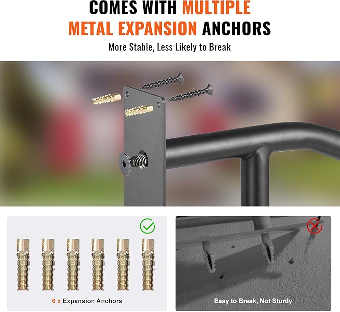 VEVOR Handrails for Outdoor Steps, 32" Length Wall Mount Safety Railings for 1-3 Steps, U-Shaped Handrail with Matte Black Finished, Stair Handrails for Kids, Elderly, Pregnant Women, Disabled