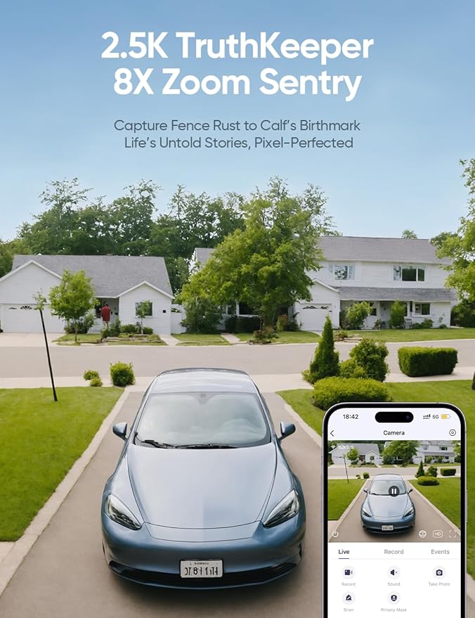 4G LTE Cellular Security Camera Solar-Powered Wireless Outdoor, 24/7 Recording No WiFi Needed, 2.5K 4MP Color Night Vision, 360° Pan & Tilt Live View, Includes SIM Card & 64GB eMMC