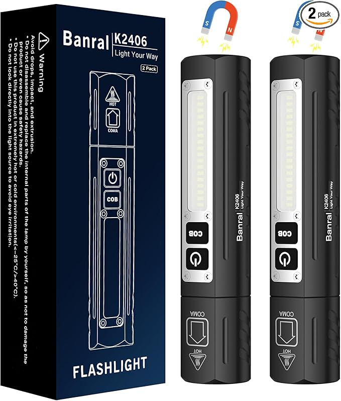 Rechargeable Tactical Flashlights High Lumens - Super Bright Small Powerful LED Magnetic USB C Flashlight, 8 Modes, Dual Button Waterproof Pocket Flash Light for Emergency, Car (2, Black)