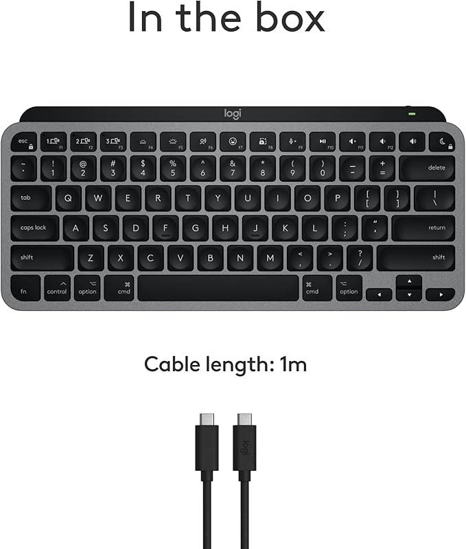 Logitech MX Keys Mini for Mac Minimalist Wireless Keyboard, Compact, Bluetooth, Backlit Keys, USB-C, Tactile Typing, Compatible with MacBook Pro,MacBook Air,iMac,iPad - Space Grey