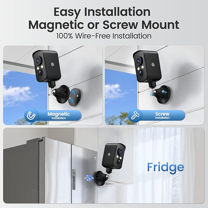 4G LTE Cellular Security Camera Wireless Outdoor, Magnetic, No WiFi Needed, 300° Pan, Solar Powered, Magnetic Mount 1-Min Install, SIM Included, PIR Motion & AI, 2K Night Vision, Lifetime 7-Day Cloud