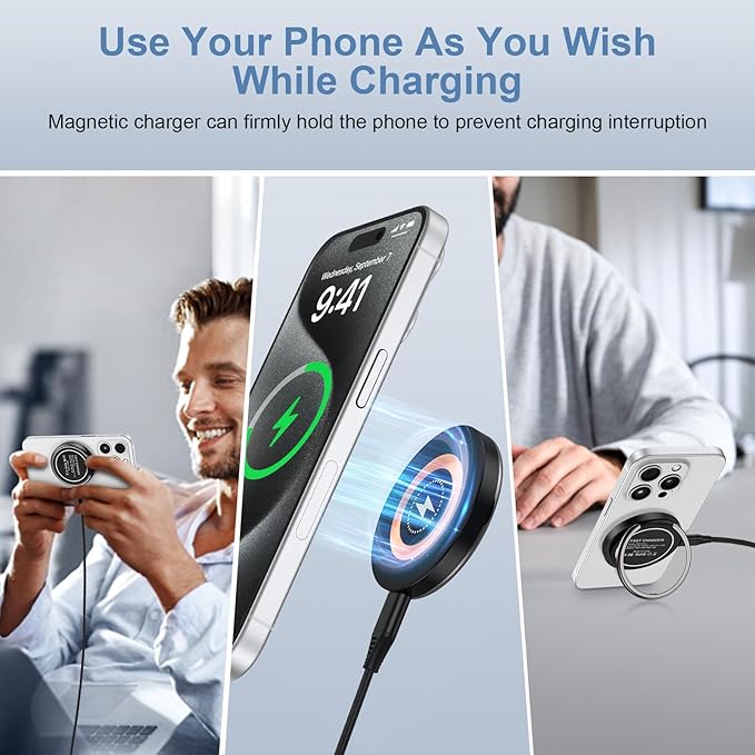 Samsung Magnetic Charger Wireless Fast Charging Pad for Samsung Galaxy S25 Ultra/S24 Plus/S23/S22/S21/S20/S10/15W MagSafe Charger Stand for iPhone 16e/16 Pro Max/16/15/14/13/12/Pixel 9 Pro/9a/8a/7a/7