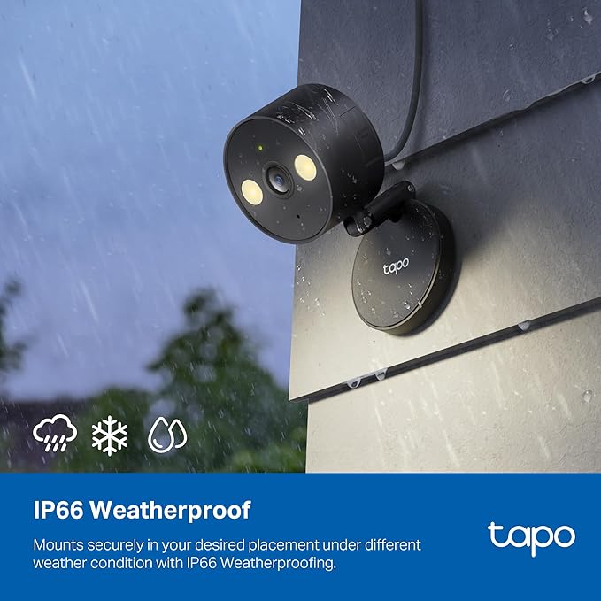 Tapo by TP-Link 2K QHD Security Camera Indoor/Outdoor, Color Night Vision, Free Person/Pet/Vehicle Detection, Baby Monitor, Local/Cloud Storage, IP66, Dual-Spotlight, Black(C121)