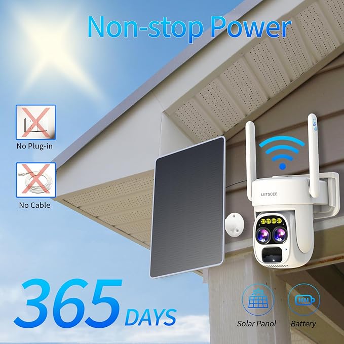 Security Cameras Wirelss Outdoor Solar Powered for Home Security, 360 View Outside Camera,Motion Detection,10x Hybrid Zoom PAN Tile,IP-65 Weather Proof (4 Pack)
