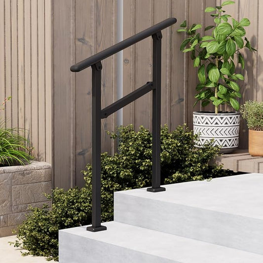 Hand Rails for Outdoor Steps,1-2 Step Railing for Stairs,Adjustable Porch Railing,Hand Rails for Seniors,Outdoor Deck Handrails for Exterior Steps,Black