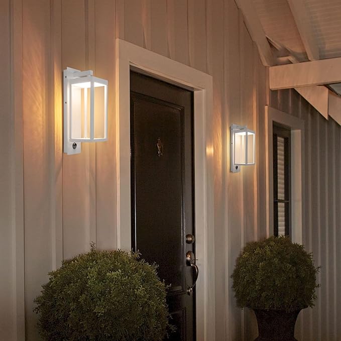 Lustrlach Outdoor Motion Sensor Wall Lights,15In Modern LED Exterior Sconce White Porch Light Fixture IP54 Waterproof with Glass for House Patio Garage Garden,3000K,750LM