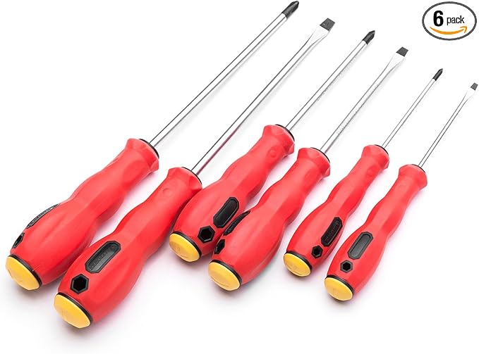 MAXPOWER 6-piece Magnetic Screwdriver Set Commercial Grade Phillips & Slotted Comfort Grip Screw Drivers with Pouch