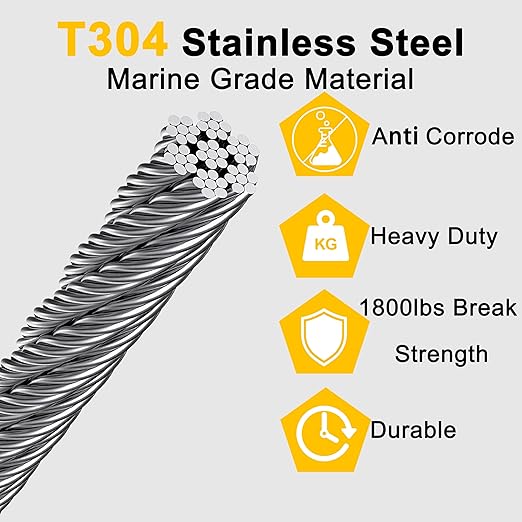 Intrux 1/8" Steel Cable Kit, 165FT, 7x7 Strand Core Metal Wire for Garden & Deck Railing (38, 165FT)