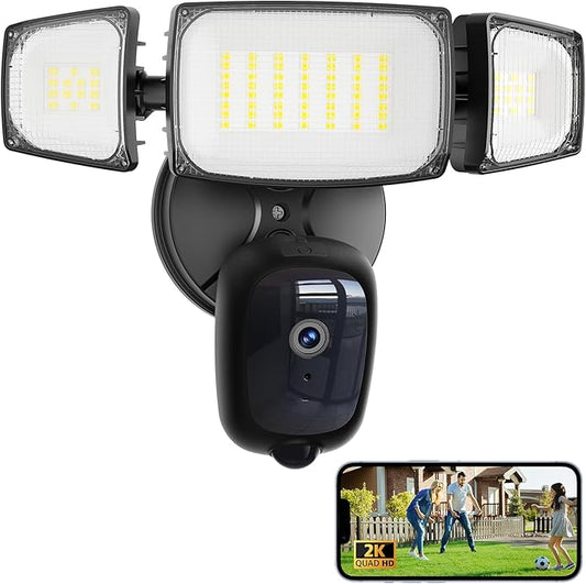 Olafus Floodlight Camera Outdoor – 2K QHD Security Cam with Motion-Activated Flood Lights, Custom Detection Zones, Color Night Vision, 2-Way Talk & 55W Dimmable Lighting Black