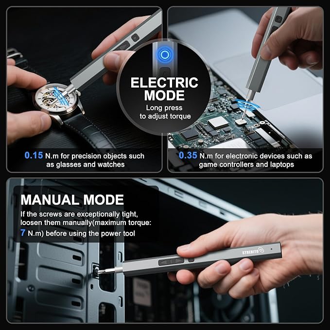 STREBITO Mini Electric Screwdriver Set 144-Piece Electric Precision Screwdriver, 3.7V Power Screwdriver Cordless, Rechargeable Small Electric Screwdriver Kit, PC Electronic Phone RC Drone Repair Tool