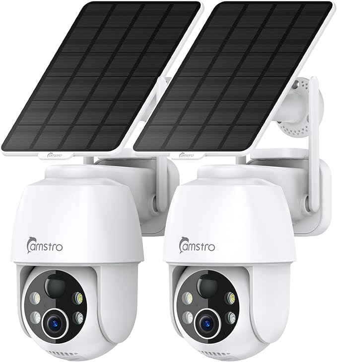 2K Solar Surveillance Camera Wireless Outdoor, Battery-Powered Solar Camera for Home Security, 360°Pan & Tilt, 3MP Color Night Vision, Two-Way Audio, Alexa/Google Assistant, 2.4Ghz Only, 2Pack