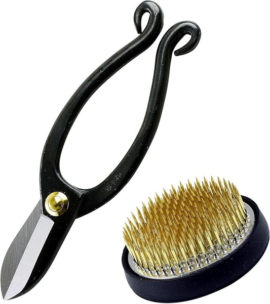 Wazakura Made in Japan Ikebana Tool Kit - Ikenobo Scissors + Brass Kenzan Flower Holder, Japanese Floral Arrangement Set, Florist Shears and Pin Frog Gift Box Set - 2.4" (61mm)