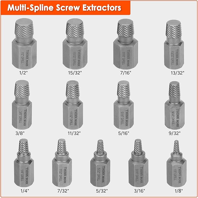 THINKWORK Broken Bolt Extractor Kit, 65 Pieces Easy Out Screw Extractor Set, Lug Nut Removal Tool with Left Hand Drill Bit Set for Removing Damaged, Frozen, Rusted, Rounded-Off Bolts, Nuts & Screws