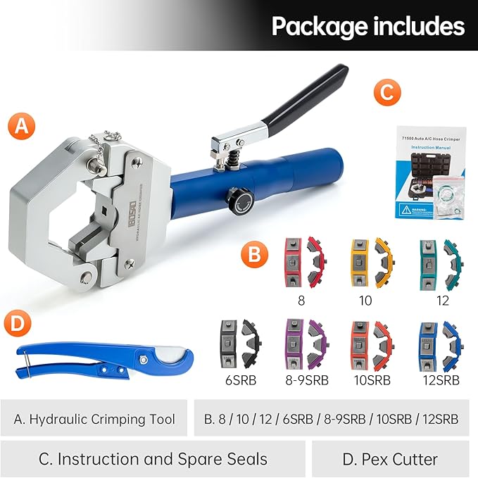 IBOSAD Hydraulic AC Hose Crimper Hydra-Krimp 71500 Manual A/C Hose Crimper Kit Air Conditioning Repaire Handheld Hydraulic Hose Crimping Tool for BH Air Conditioner Hose & Beadlock A/C Fittings
