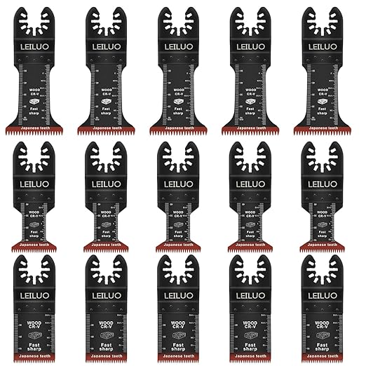 LEILUO 15Pcs Oscillating Saw Blades Japanese Teeth Fast Clean Wood Cutting Extra-Long Multi-Tool Replacement Blades Compatible with DeWalt Makita & More