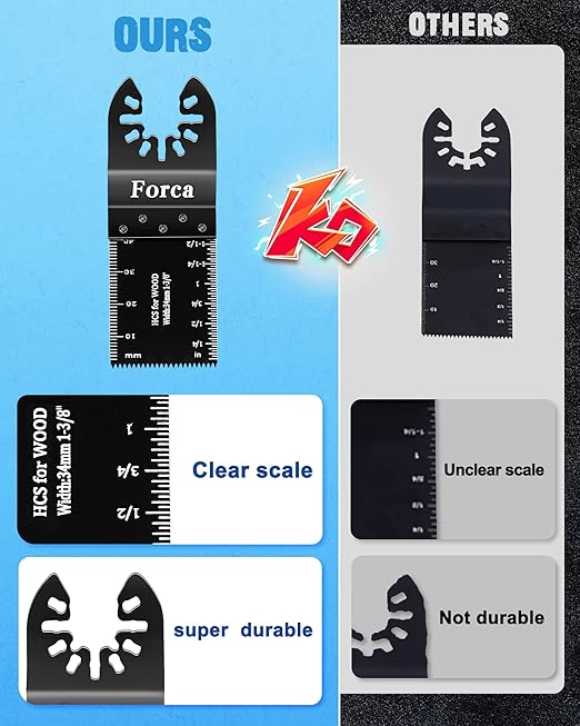 FORCA Multi Tool Blades Kits, 105pcs Universal Oscillating Tools Saw Blades for Wood, Fine Tooth Multitool Blades, Durable High Carbon Steel