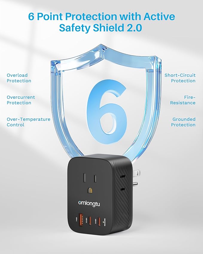 Multi Plug Outlet Extender, Surge Protector Wall Plug Splitter with 3 Electrical Outlets 3 USB Ports, PD 20W USB C Charger Block Wall Outlet Expander for Travel Home Office Dorm Room Essentials(Black)