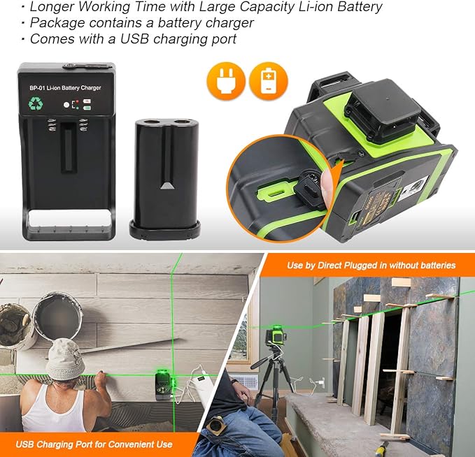 Huepar 3D Green Beam Self-Leveling Laser Level 3 x 360 Cross Line Three-Plane Leveling and Alignment Tool -Two 360 Vertical and One 360 Horizontal Line -Magnetic Pivoting Base GF360G