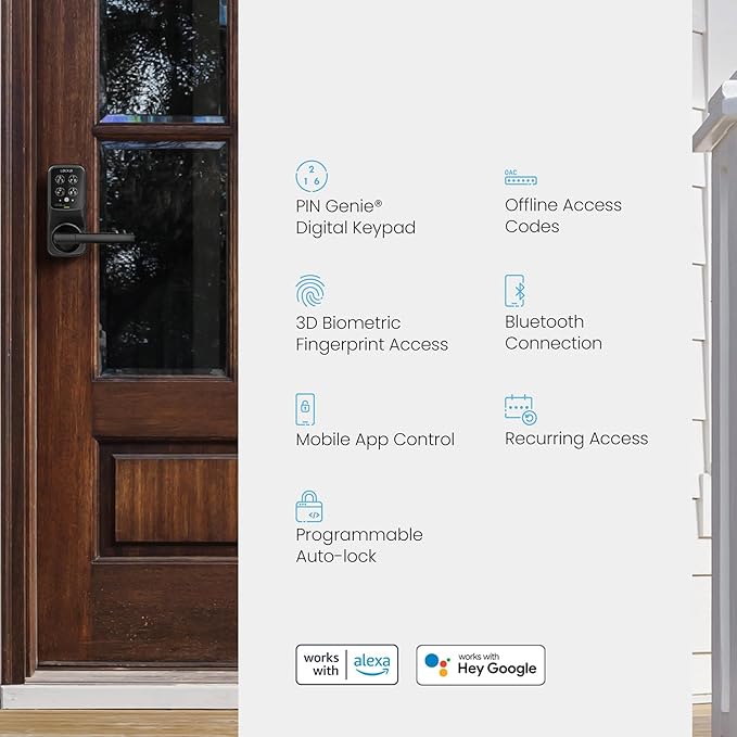 Lockly Secure Pro Smart Lock Wi-Fi, Keyless Entry Digital Keypad Door Lock, 3D Biometric Fingerprint Sensor Front Door Lock with Handle, Voice Control & Auto Lock - Latch Edition