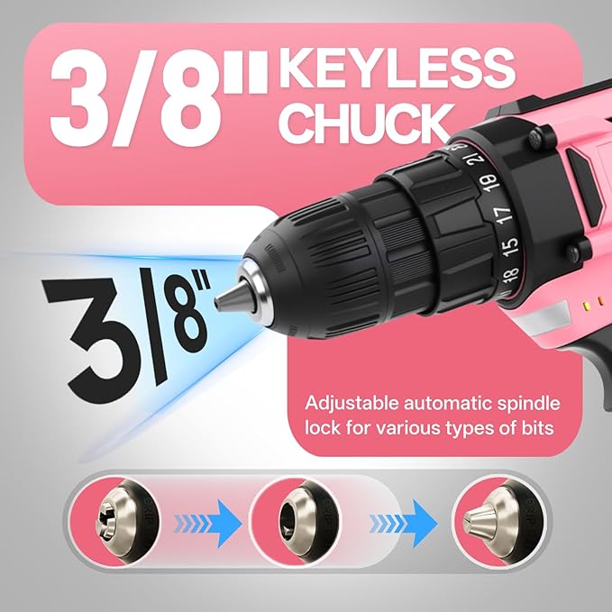 COMOWARE 171Pcs Pink Home Tool Kit with Drill, 20V Cordless Power Drill Combo Set, Complete Household Repair Tools for Men & Women in Garden, Office, DIY Projects