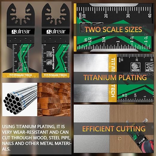 25 PCS Universal Oscillating Tool Blades - Quick Release Multi Tool Blades Kits with Titanium Coating & Curved Edge Multitool Blades for Metal,Hard Wood,Fit Milwaukee, Ryobi, Dewalt Oscillating Tools