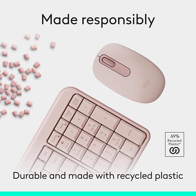 Logitech MK250 Bluetooth Wireless Mouse and Keyboard Combo: Fast & Easy Connectivity, Compact Wireless Keyboard, Ambidextrous Mouse, Durable Build - Windows/MacOS - Rose