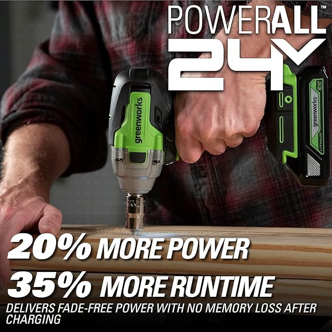 Greenworks 24V 3pcs Brushless Power Tool Combo Kit,Cordless Car Jack,Tire Inflator, Impact Wrench, Includes 4.0Ah Battery & Charger