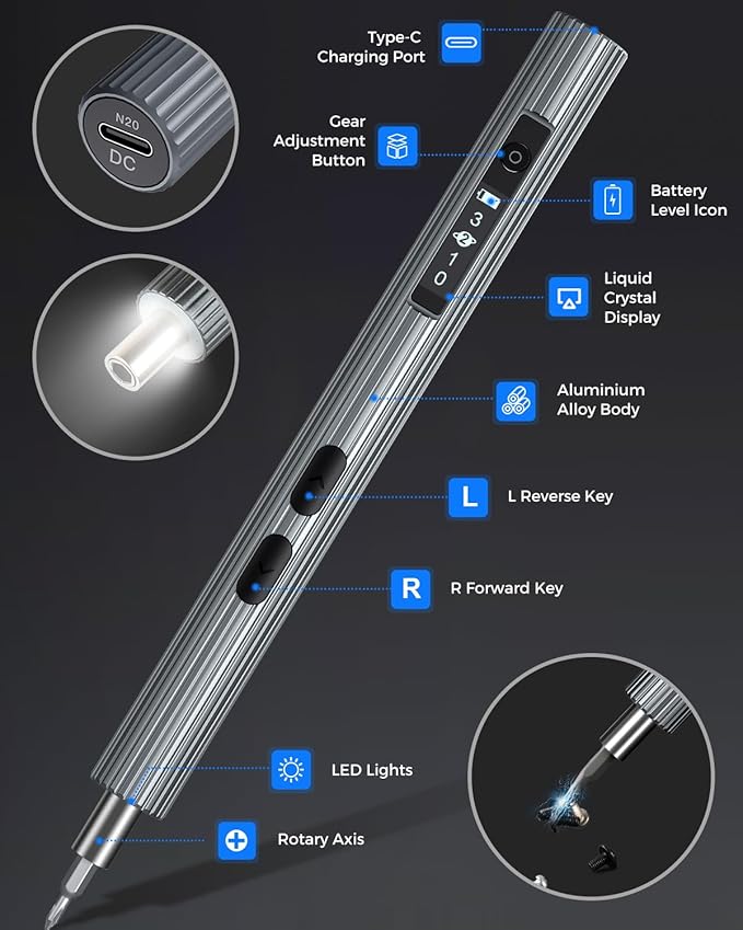 Mini Electric Screwdriver, LIFEGOO 58 in 1 Precision Screwdriver Set with 50 Magnetic Bits, Digital Display Electric Repair Tool Kit for Electronics Phone Camera Laptop Watch