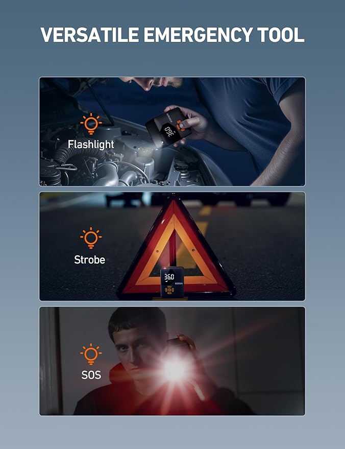 AstroAI L7 Mini Tire Inflator Portable Air Compressor,150 PSI Cordless Car Tires Air Pump with LED Lights&Pressure Gauge,Auto Shut-Off - Tire Pump for Auto,Motorcycle, Bicycle, Ball Orange