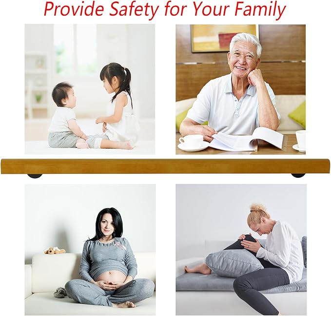 10FT Wooden Stair Railing Indoor, Wall Railings for Stairs, Hand Rails for Indoor Stairs, Non-Slip Stair Handrail for Home Garden Corridor Lofts Kindergarten Guardrail(4 Sections, 4 x 2.5FT)