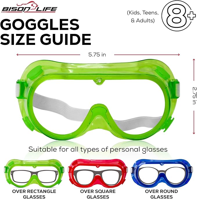BISON LIFE Kids Safety Glasses, Bulk Kids Protective Glasses ANSI Z87.1 Safety Glasses for Kids, Science Safety Goggles Pack