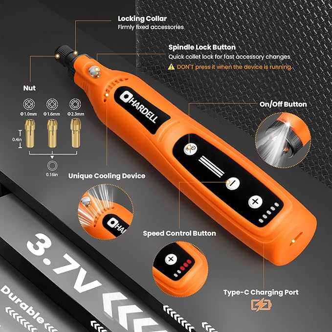 HARDELL 4V Cordless Rotary Tool, 5-Speeds Rotary Tool Kit with 2000mAh Rechargeable Battery, 69pcs Multi-Purpose Accessories for Engraving, Drilling, Sanding, Polishing, Small DIY Crafting