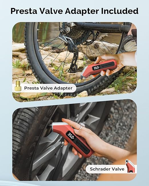 ETENWOLF T300 Plus Tire Pressure Gauge 200 PSI, Digital Tire Gauge with Bright LED Display, Tire Gauges for Tire Pressure with Presta Valve Adaptor (Vivid Orange)