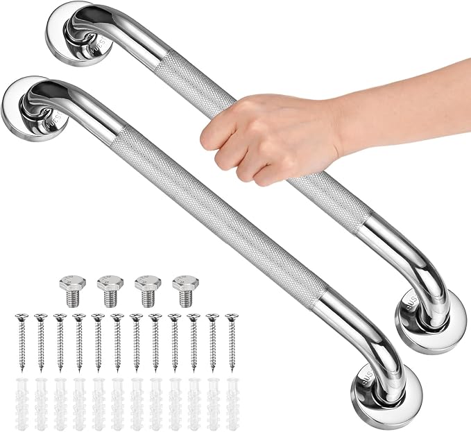 2-Pack 16 Inch Anti Slip Grab Bars for Bathtubs and Showers, Stainless Steel Safety Shower Handle for Bathroom/Toilet/Seniors/Elderly Assist Bath Handle [Chrome]