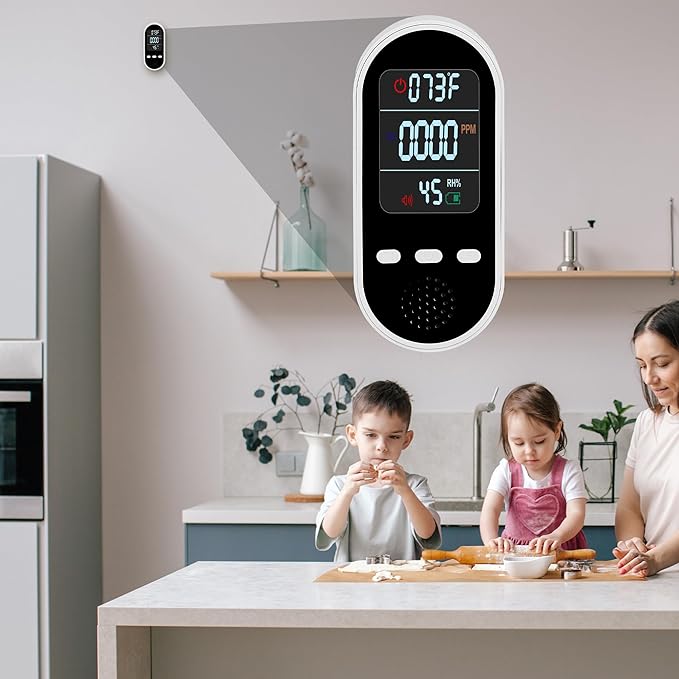 Portable Carbon Monoxide Detector Mini air Quality Monitor with Lanyard Alarm, CO Gas/Humidity Sensor/Indoor/Outdoor Thermometer, Battery Powered LED Screen