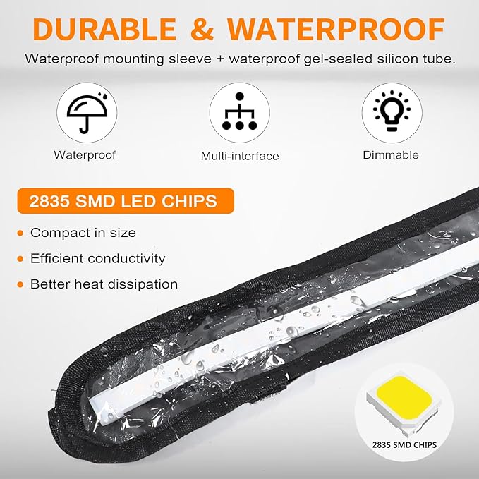 12V Led Light Strip,RV Awning Lights with 2835 LED Chips,IP67 Waterproof Led Light Bar for Outdoor Camping and Overland,2PC