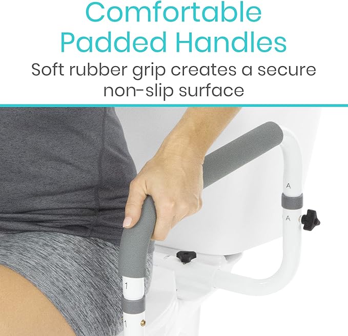 Vive Toilet Safety Rail - Adjustable Grab Bar - Compact Support Frame with Handrail for Bathroom Toilet Seat - Easy Installation for Handicap Senior Bariatrics, Elderly Balance - Padded Hand Armrest