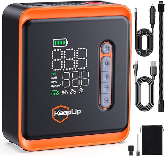 Tire Inflator Portable Air Compressor - KEEPUP 150 PSI Cordless Air Pump with Rechargeable Battery for Car Tires Ebike Motorcycles Bicycles Balls with Tire Gauge Pressure, Dual-Use Type