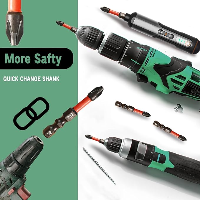Impact #2 Phillips Screwdriver Bit Set, 10 Pieces 2” S2 Steel Magnetic PH2 Tips Driver Power Bit Set with Organizer Case